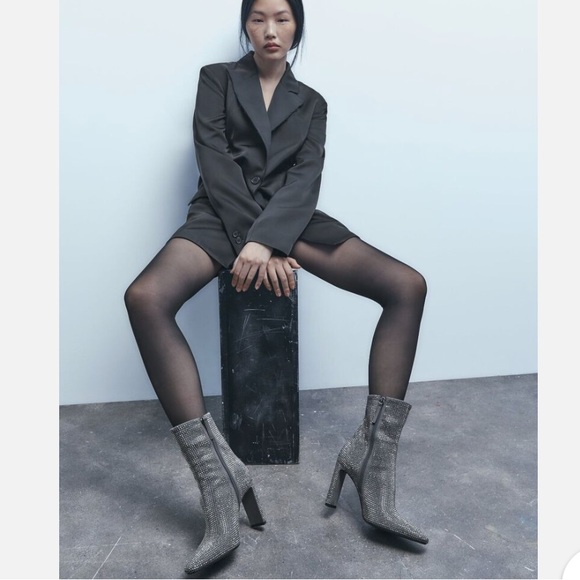ZARA Rhinestone Heeled Ankle Booties - Picture 11 of 11